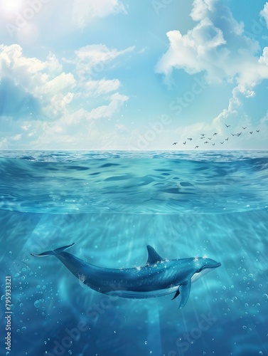 World Oceans Day Poster design, realistic, HD, copy space - generative ai