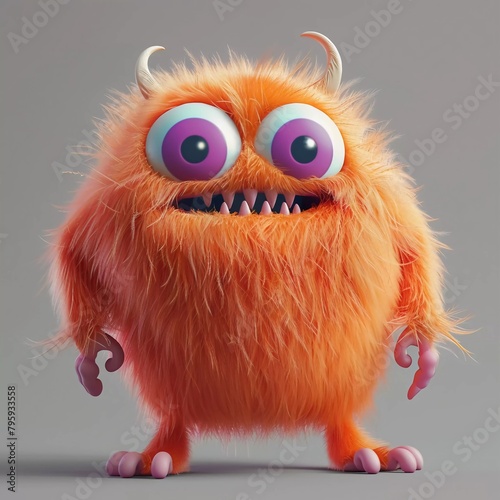 3d cute furry monster, very cute 3d cartoon character
