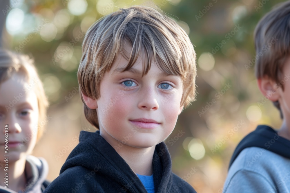 Portrait of a little boy with blue eyes in the park. Portrait of a little boy with blue eyes in the park.