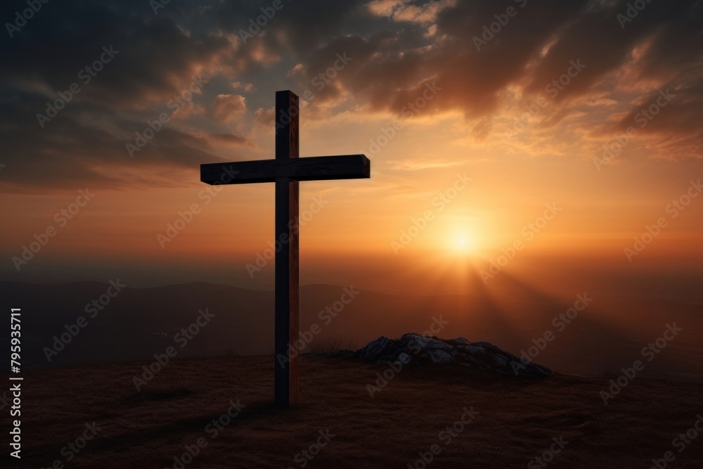 Christian cross outdoors horizon sunset.