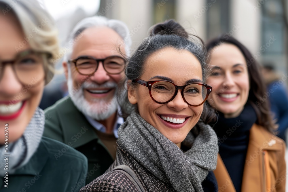 Portrait of a group of smiling middle-aged people in the city Portrait of a group of smiling middle-aged people in the city