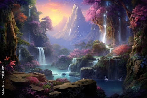 Dream enchanted landscape waterfall outdoors