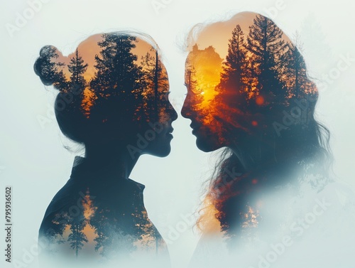 A couple silhouette background looking in different direction , in marriage clash and about to get divorce or to separate