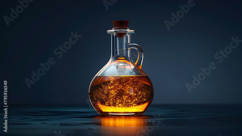Elegant Amber-Hued Bottle Captures the Essence of Life-Extending Elixir,Shimmering on a Minimalist Backdrop