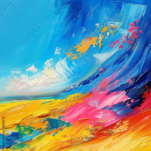 Capture the essence of therapeutic art by depicting a tilted angle view of colorful paint strokes merging into a serene landscape, evoking a sense of calm and introspection