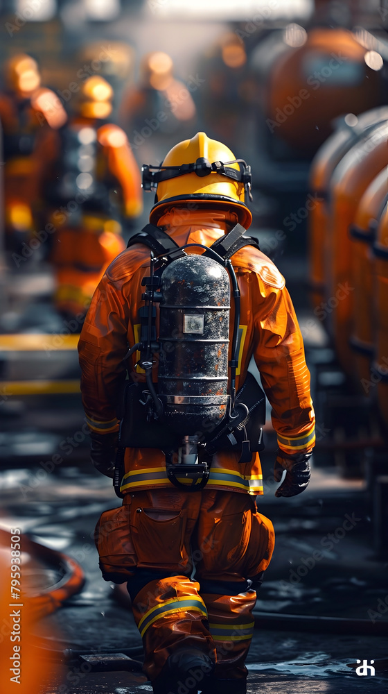 Firefighter Navigating Through Hazardous Materials During Fire Suppression Firefighter Navigating Through Hazardous Materials During Fire Suppression