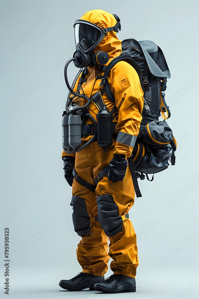 Firefighter in Hazardous Material Containment Gear on Isolated Background with Cinematic Photographic Style Firefighter in Hazardous Material Containment Gear on Isolated Background with Cinematic Photographic Style
