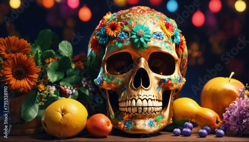 halloween pumpkins and skull