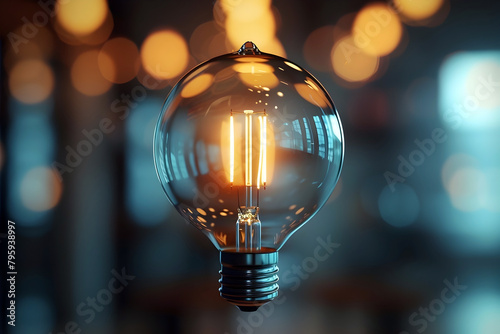 Glowing Incandescent Bulb Symbolizing Innovation and Progress photo