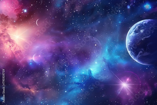 Fond de ciel cosmique tendance avec un design de dégradé bleu-violet
 photo