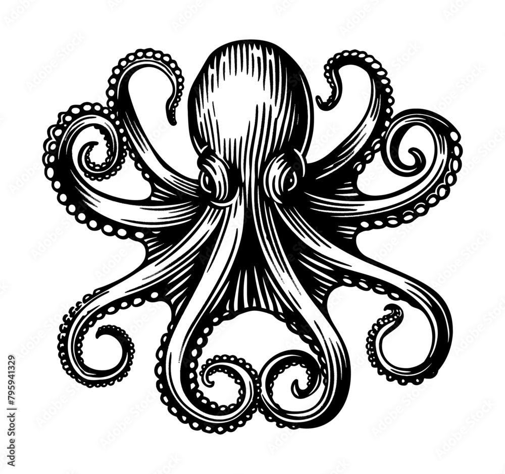 octopus engraving black and white outline octopus engraving black and white outline