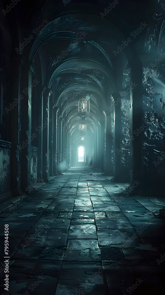 Obraz premium Traversing the Sinister Corridors of a Gothic Castle:A