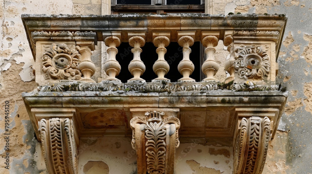 Balcony with window and stonework Balcony with window and stonework