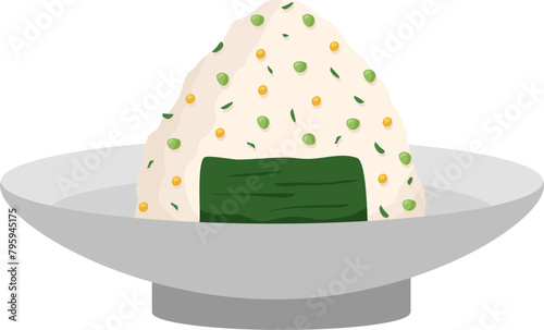  Japanese food onigiri rice ball. Onigiri japanese rice ball  with nory seaweed various taste. Asian rice food. Japanese fast food.