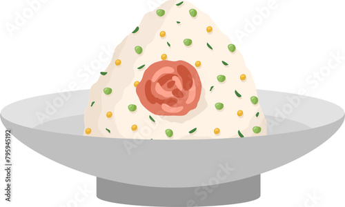  Japanese food onigiri rice ball. Onigiri japanese rice ball  with nory seaweed various taste. Asian rice food. Japanese fast food.
