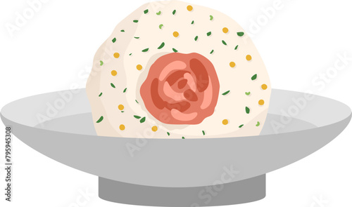  Japanese food onigiri rice ball. Onigiri japanese rice ball  with nory seaweed various taste. Asian rice food. Japanese fast food.