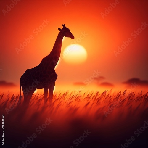 giraffe silhouette at sunset © Alla