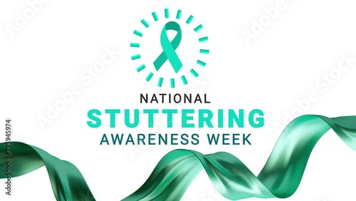 National Stuttering awareness week. Teal color ribbon wave motion. photo