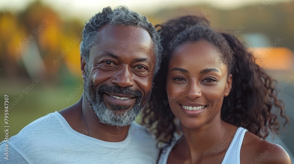 black man and woman running on an Olympic track in sports wear at summer day. black man and woman running on an Olympic track in sports wear at summer day.