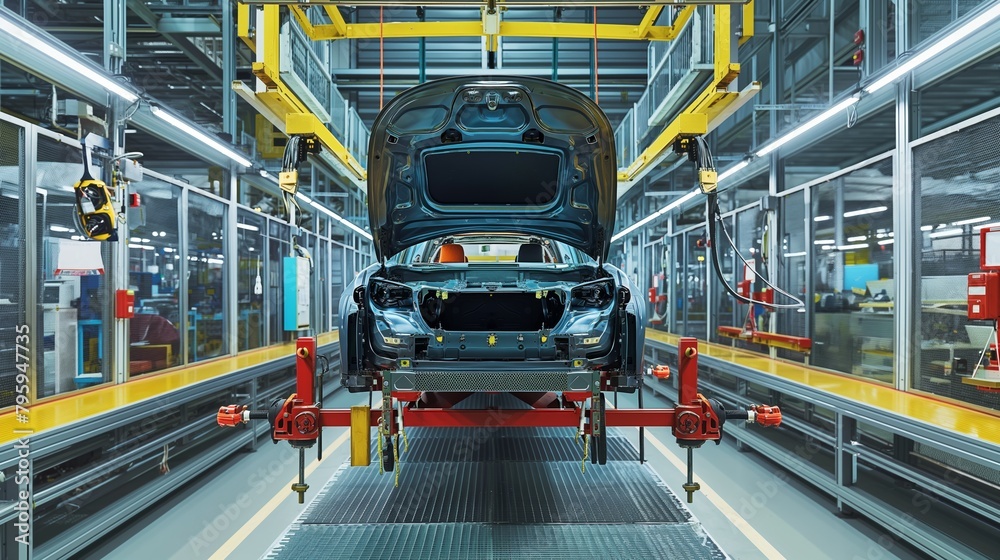 sweeping perspective captures the vastness of the factory floor, where the mass production assembly line for electric vehicle battery cells operates with precision and efficiency