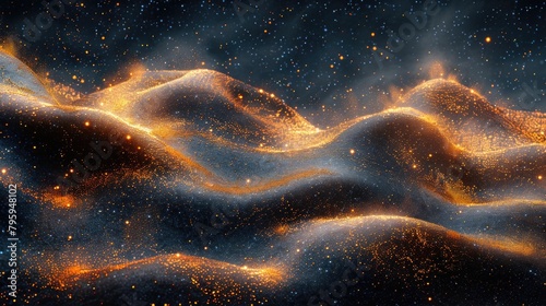 A computer-generated image showcasing a dynamic, wave-like formation in the vastness of space.