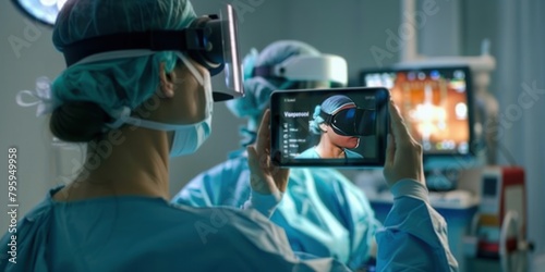 A patient using an augmented reality (AR) device to visualize their upcoming surgery, enhancing understanding 