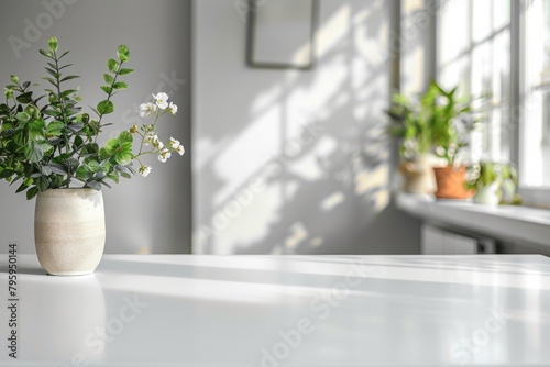 White Table with Blurred Background created with Generative AI © dendyh7