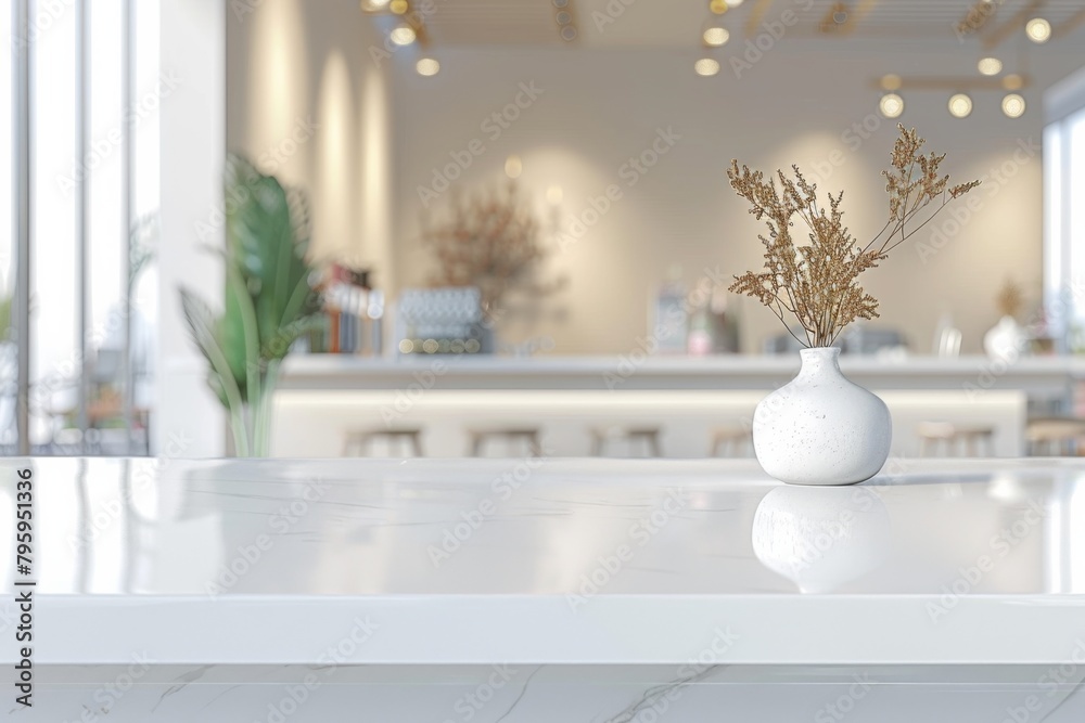 White Table with Blurred Background created with Generative AI White Table with Blurred Background created with Generative AI