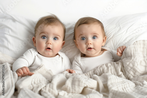 Curious Twin Babies on White 