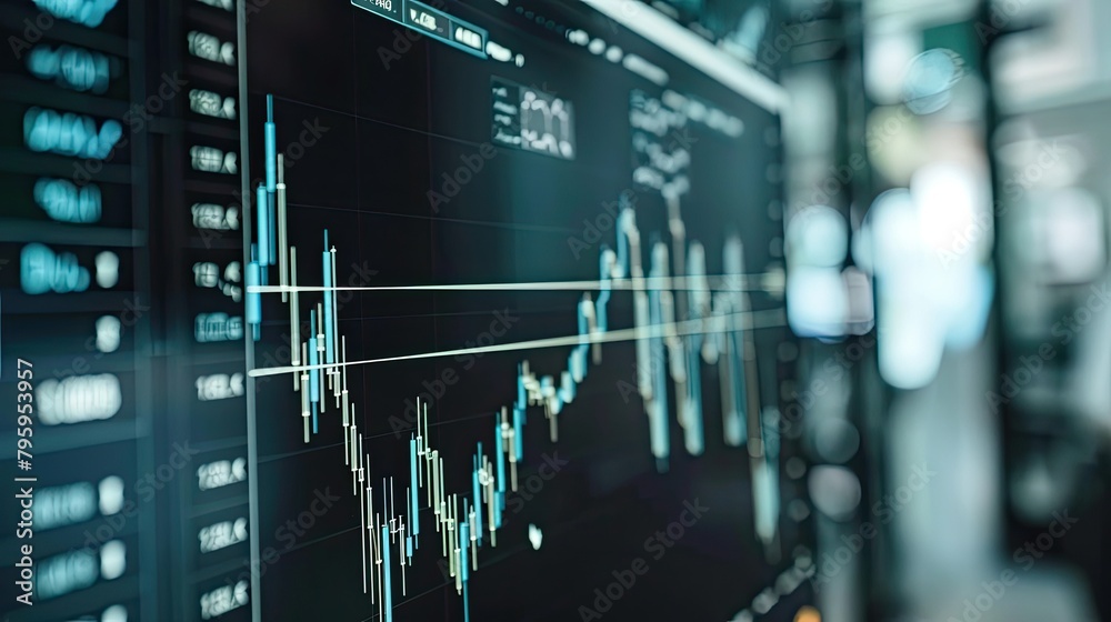 A stock market chart showing the rise and fall of stock prices over time. A stock market chart showing the rise and fall of stock prices over time.