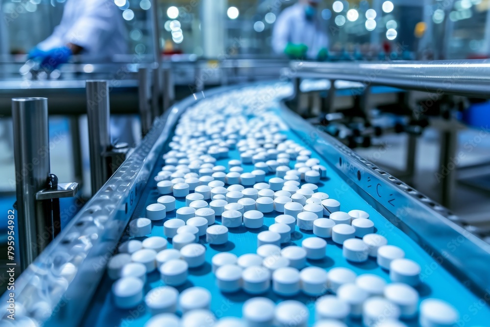 Obraz premium Pharmaceutical production line. Modern production of medicines.