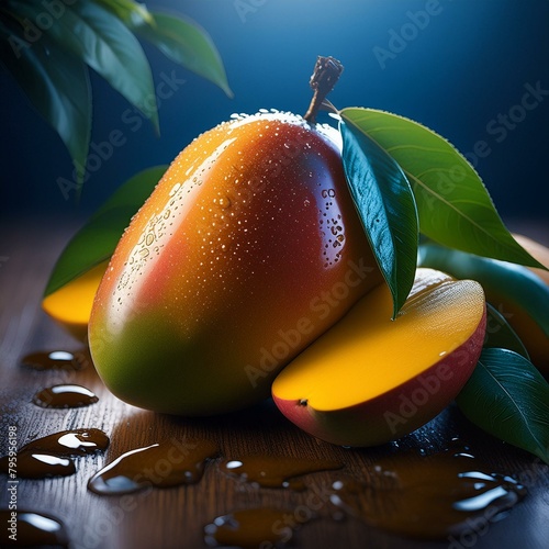 Organic fresh mango with water droplets on it photo