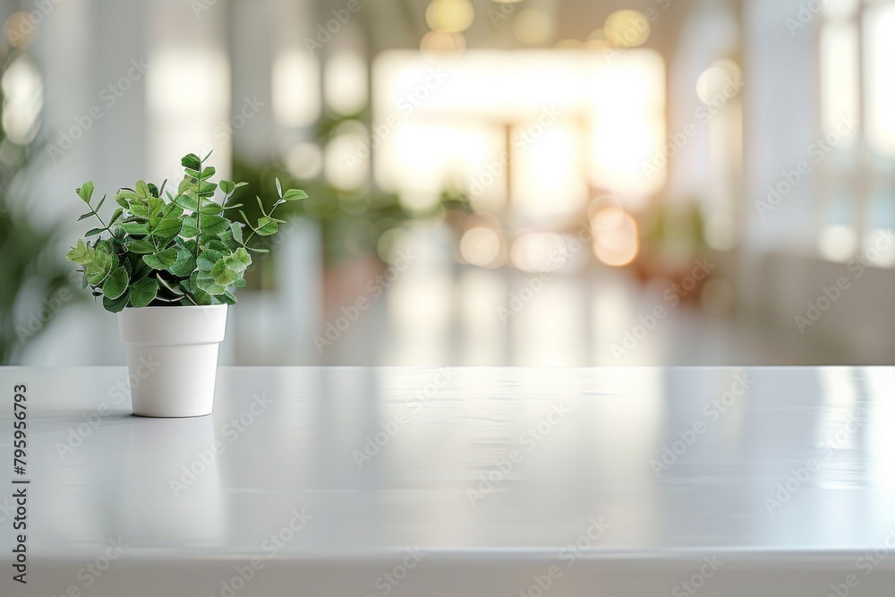 White Table with Blurred Background created with Generative AI