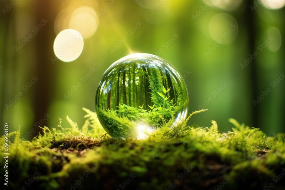 Crystal ball with green moss outdoors sphere nature Crystal ball with green moss outdoors sphere nature