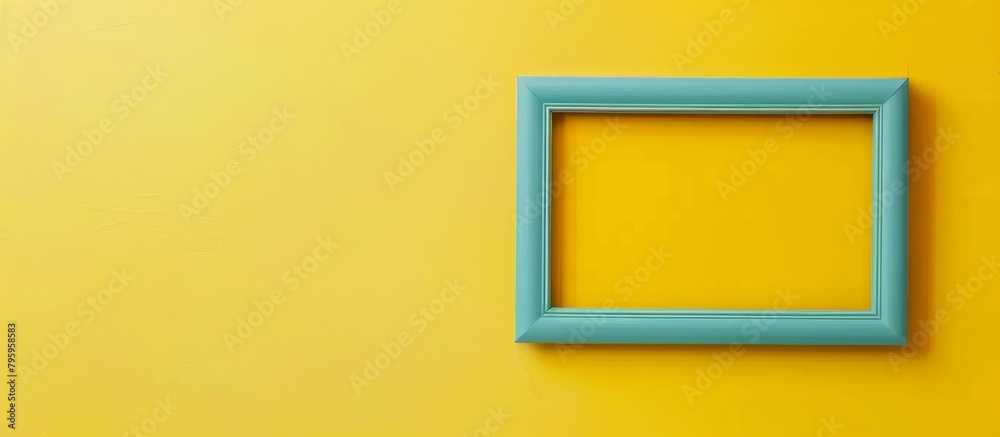 Simple and minimalist decor featuring a small window framed in blue on a vibrant yellow wall with a traditional touch Simple and minimalist decor featuring a small window framed in blue on a vibrant yellow wall with a traditional touch