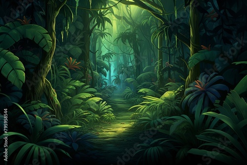 Deep Jungle Greenery Gradients: Essence of a Jungle Trek Adventure