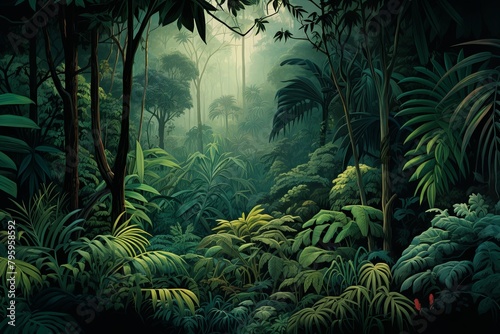 Deep Jungle Greenery Gradients  Lush Foliage Canvas Vision