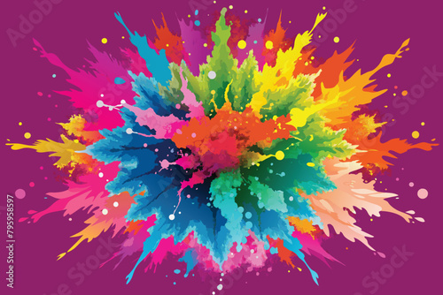 colorful rainbow holi paint color powder explosion vector, isolated wide hot pink panorama background