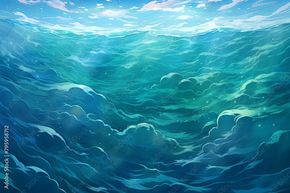 Deep Ocean Current Gradients: Aquatic Hues Blend in Serene Wonder