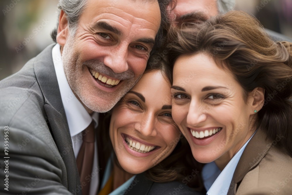 Portrait of happy senior businesspeople smiling at camera in the city Portrait of happy senior businesspeople smiling at camera in the city