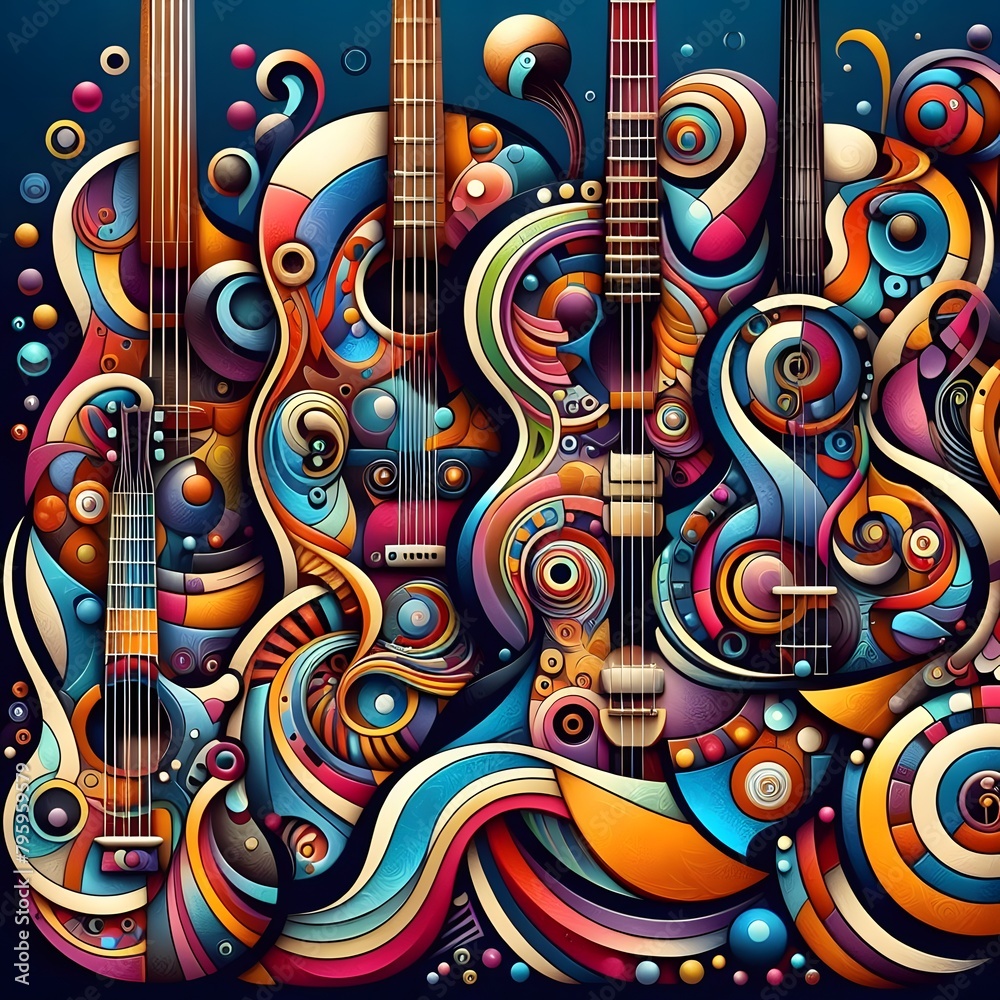 Vibrant Abstract Guitars Colorful Musical Objects for Creative Projects