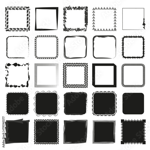 Diverse frames set. Assorted square borders. Decorative elements. Vector illustration. EPS 10.