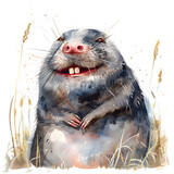 Watercolor illustration of a mole on a white background