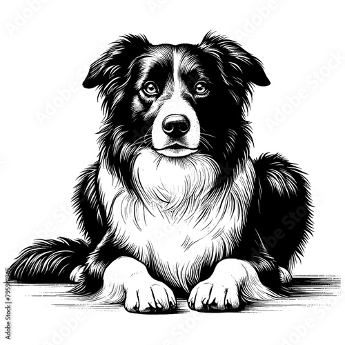 Hand drawn cute Border Collie, vector sketch isolated on white background.