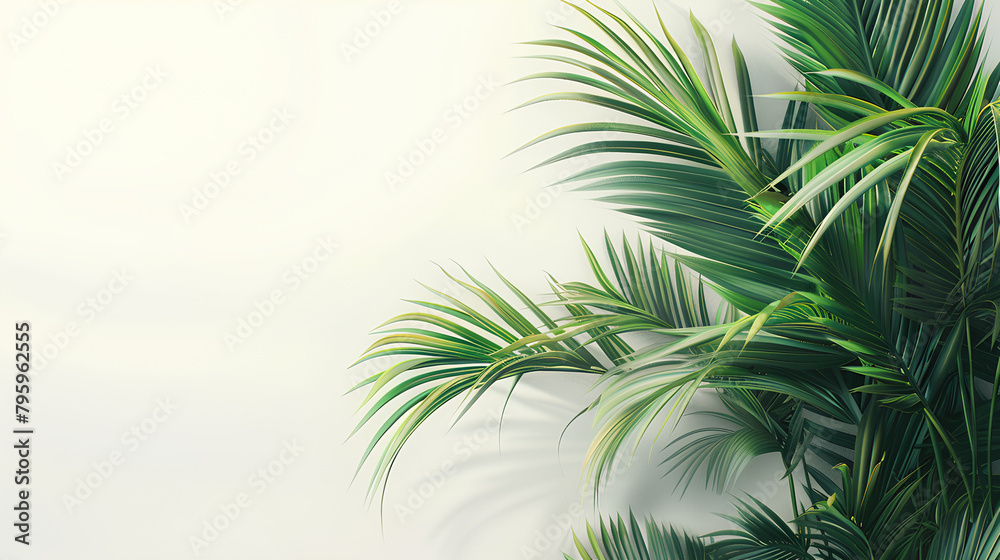Realistic palm leaves shrubs corner on white background Realistic palm leaves shrubs corner on white background