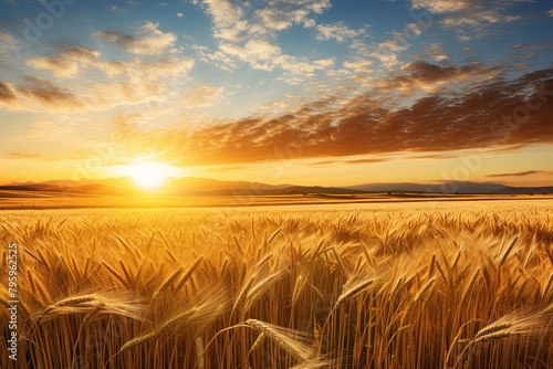 Golden Sunrise Wheatfield Gradients: Radiant Farm Landscape © Michael