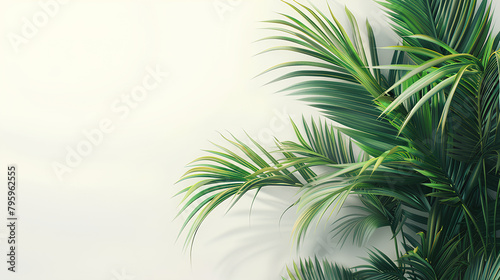 Realistic palm leaves shrubs corner on white background 