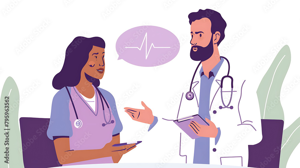 a man and woman, both with black hair, sit at a round transparent background the man has a black be a man and woman, both with black hair, sit at a round transparent background the man has a black be