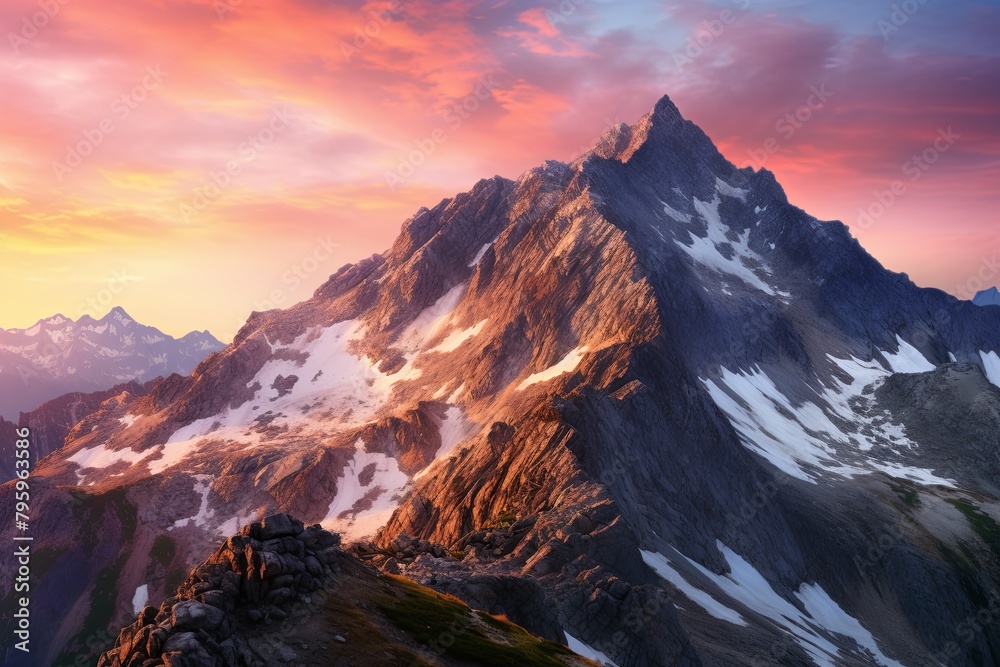 High Alpine Sunrise Gradients: Scenic Summit Sunrise Panorama