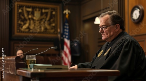 A judge presiding over a case in a courtroom photo